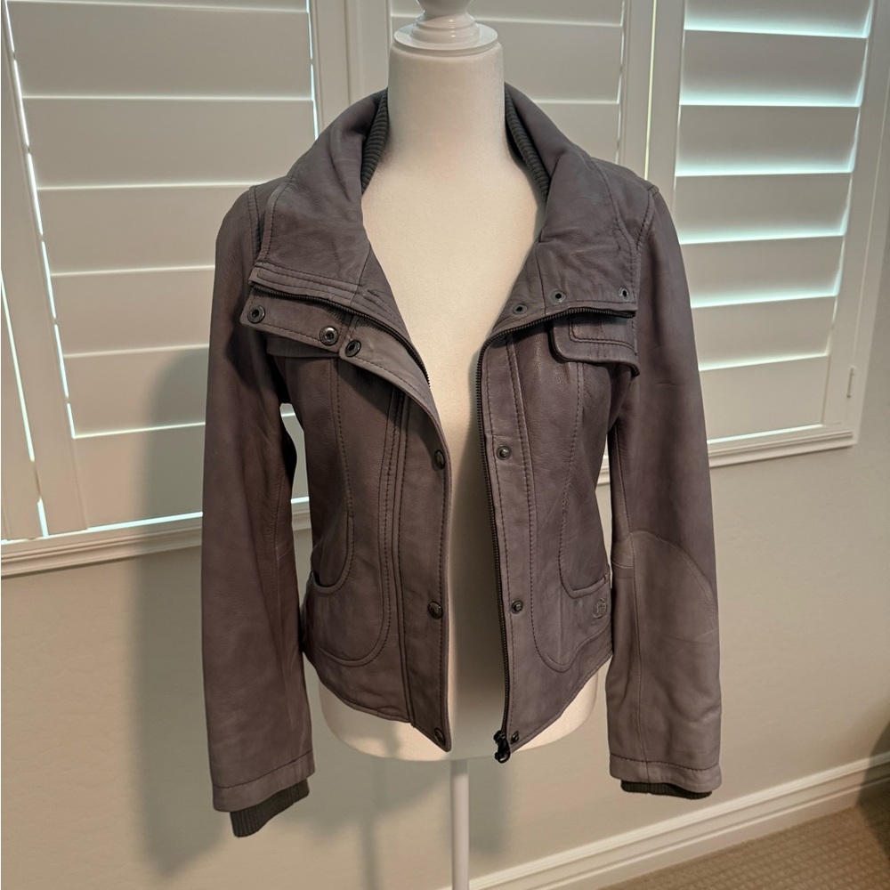 Guess Women's Charcoal Gray Leather Jacket Size Small.